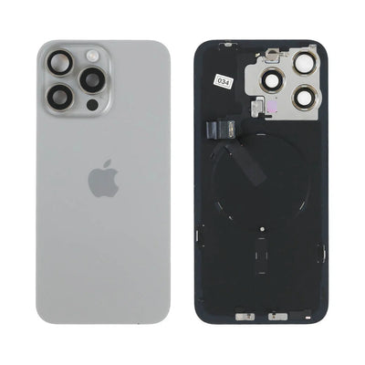 Genuine iPhone 15 Pro Max - Back Glass With Wireless NFC Charging MagSafe Magnet & Flashlight Flex - Natural Titanium - Reclaimed