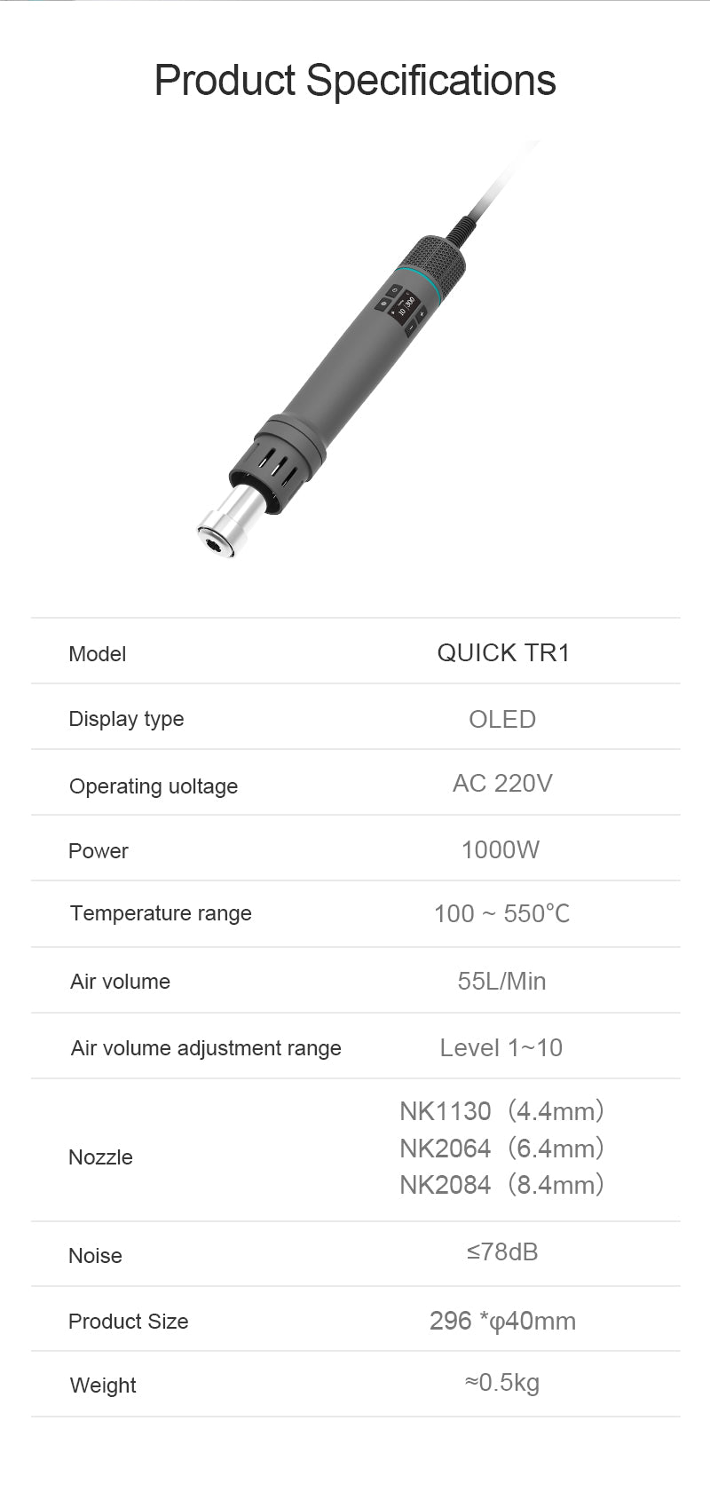 QUICK TR1 Smart Portable Hot Air Gun Desoldering Station 1000W