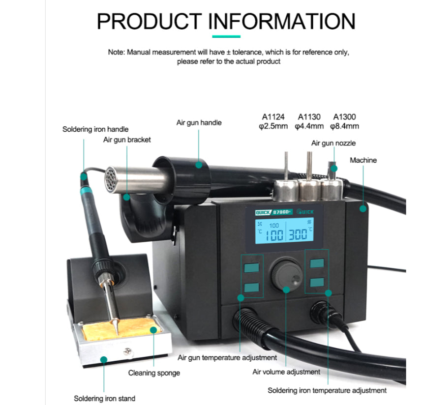 QUICK 8786D+ desoldering station soldering station Double station 2 in 1 rework station 110v/220v